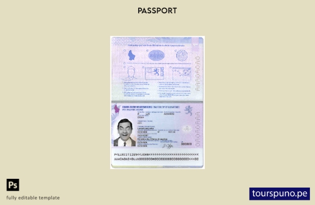 Plantilla de pasaporte de Luxemburgo lista para imprimir